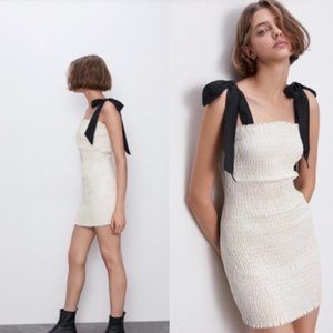 Zara White Mini Tube Dress with Black Ribbons